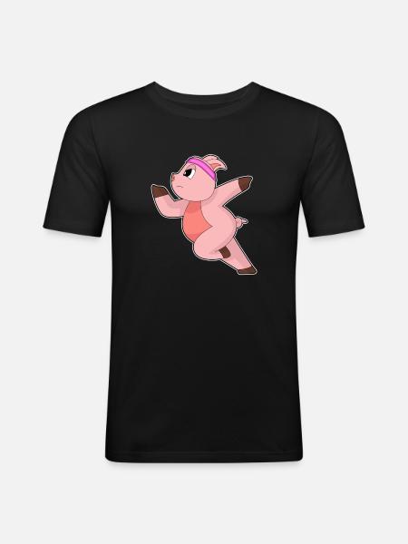 Cochon Jogger Jogging Sport - T-shirt près du corps Homme - noir