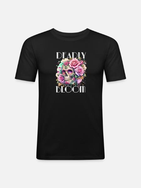 Fleurs Crâne Beauté Floraison - T-shirt près du corps Homme - noir