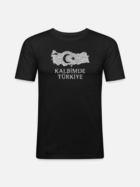 Kalbimde Türkiye Flag - Men's Slim Fit T-Shirt - black