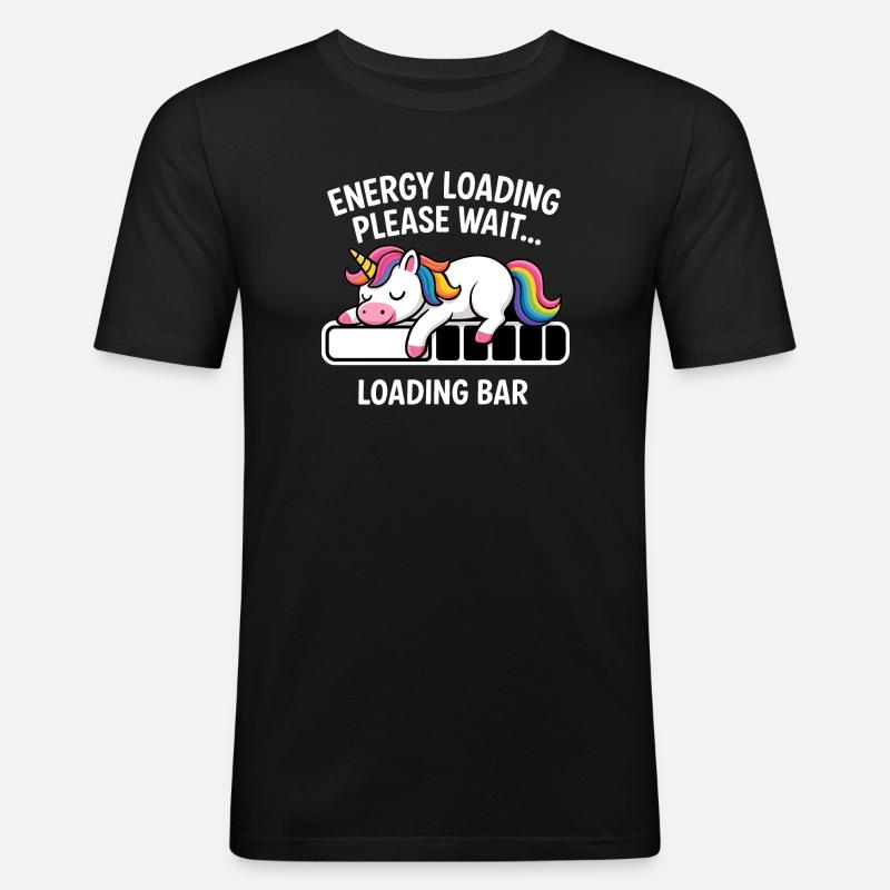 Einhorn Energie Loading Please Wait - Männer Slim Fit T-Shirt - Schwarz