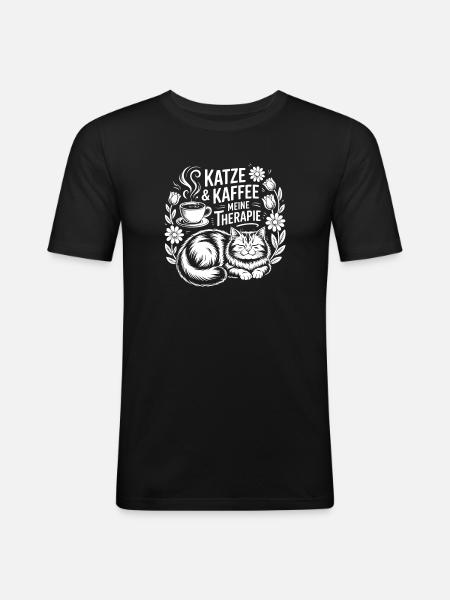 Cat & Coffee My Therapy - Men's Slim Fit T-Shirt - black