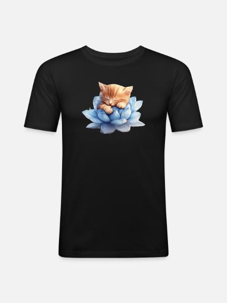 Kitten resting on blue succulents - Men's Slim Fit T-Shirt - black