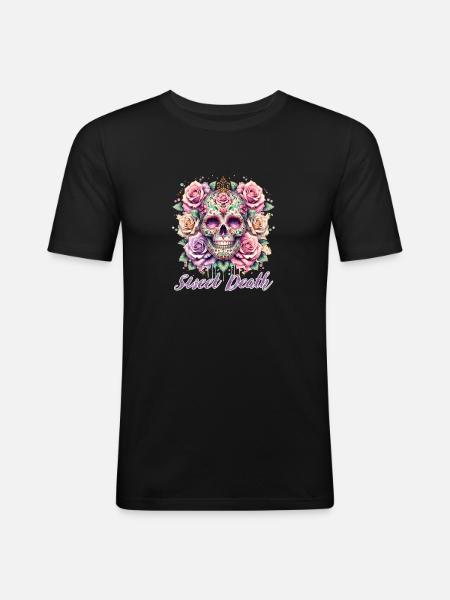 Fleurs Crâne Beauté Floraison - T-shirt près du corps Homme - noir