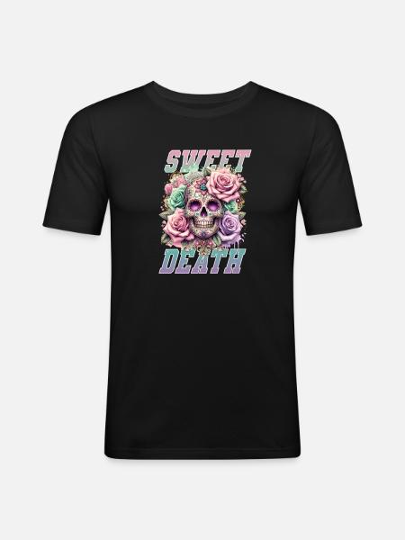Fleurs Crâne Beauté Floraison - T-shirt près du corps Homme - noir