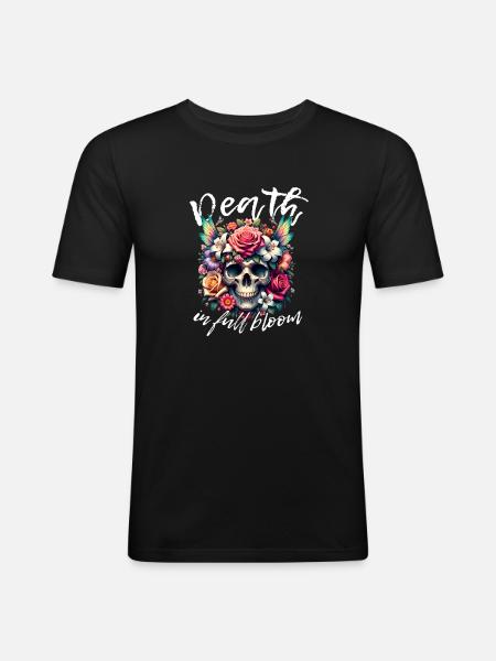 Fleurs Crâne Beauté Floraison - T-shirt près du corps Homme - noir