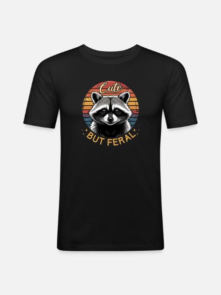 Funny Raccoon - Männer Slim Fit T-Shirt - Schwarz