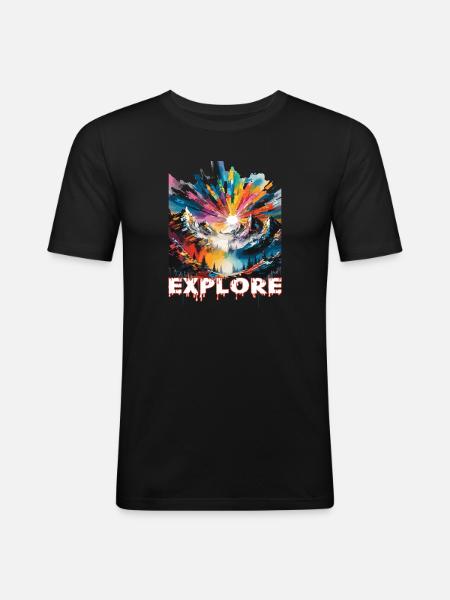 Colourful landscape with 'Explore' print - Men's Slim Fit T-Shirt - black