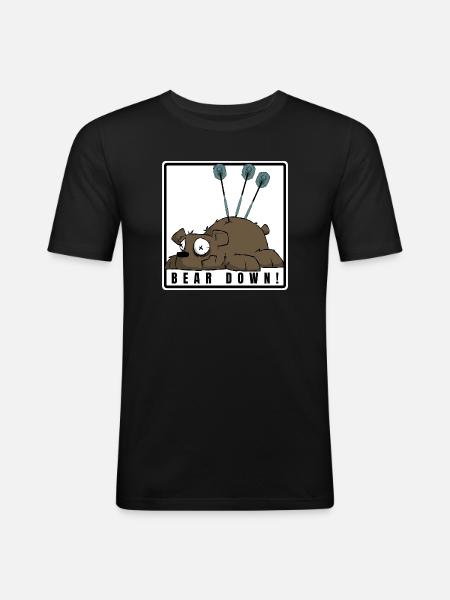Lustiges Darts Comic Motiv. BEAR DOWN ! - Männer Slim Fit T-Shirt - Schwarz