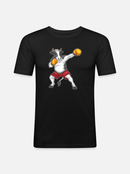 Kuh Boxer Boxhandschuhe Boxen - Männer Slim Fit T-Shirt - Schwarz