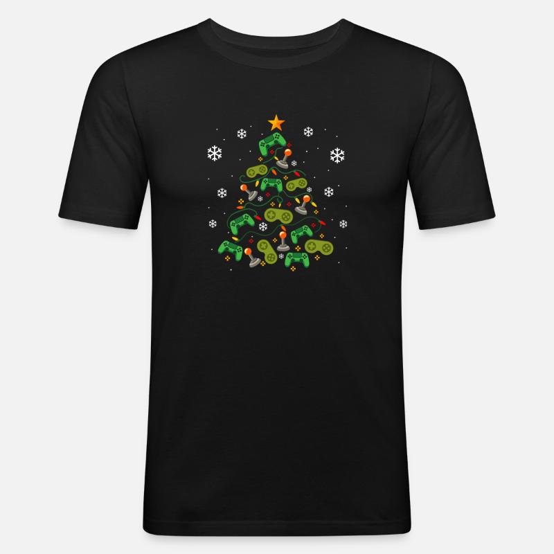 Weihnachtsbaum Controller Gaming Lover Gamer - Männer Slim Fit T-Shirt - Schwarz