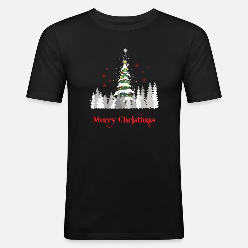 Glitzer Weihnachtsbaum Schnee - Weihnachtsgeschenk - Männer Slim Fit T-Shirt - Schwarz