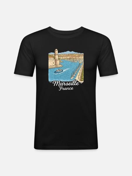 Marseille Frankreich - Männer Slim Fit T-Shirt - Schwarz