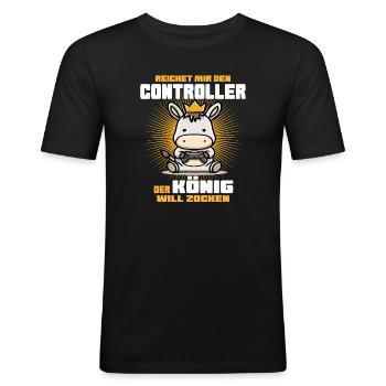 Passe-moi la manette que le roi veut parier !! - T-shirt près du corps Homme - noir - Devant - Nik (191cm)