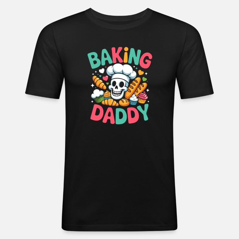 Backen Daddy Schädel Backkunst - Männer Slim Fit T-Shirt - Schwarz