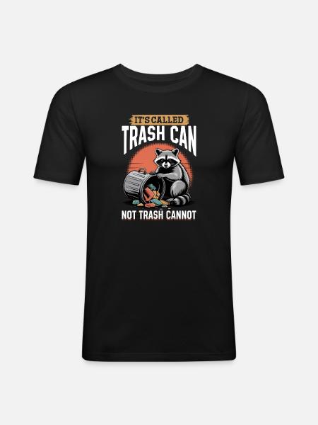 Funny Raccoon - Männer Slim Fit T-Shirt - Schwarz