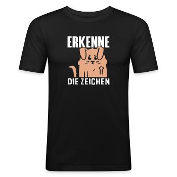 Erkenne die Zeichen - Frecher Hunde-Spruch - Männer Slim Fit T-Shirt - Schwarz - Vorne - Nik (191cm)