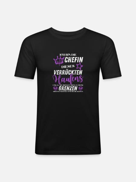 Chefin Chaos Crew – Frauenpower Sprüche - Männer Slim Fit T-Shirt - Schwarz