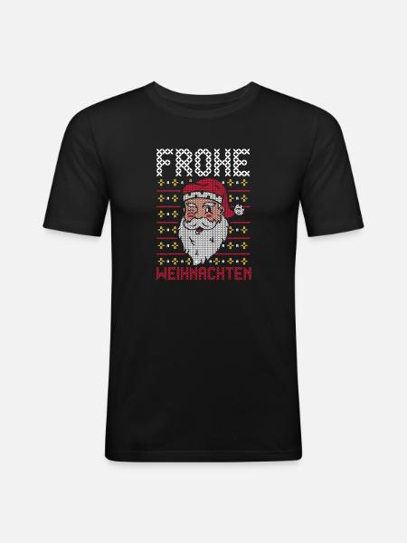 Weihnachtsmann Frohe Weihnachten - Männer Slim Fit T-Shirt - Schwarz