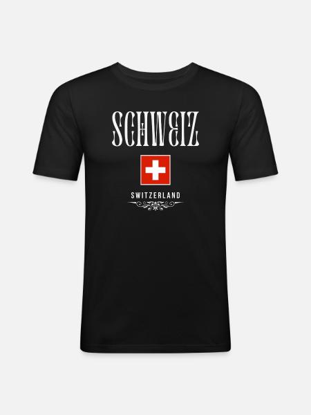 Swiss flag, made in Switzerland - Men's Slim Fit T-Shirt - black