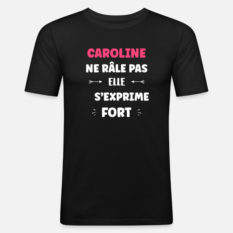 Caroline spricht laut - Männer Slim Fit T-Shirt - Schwarz