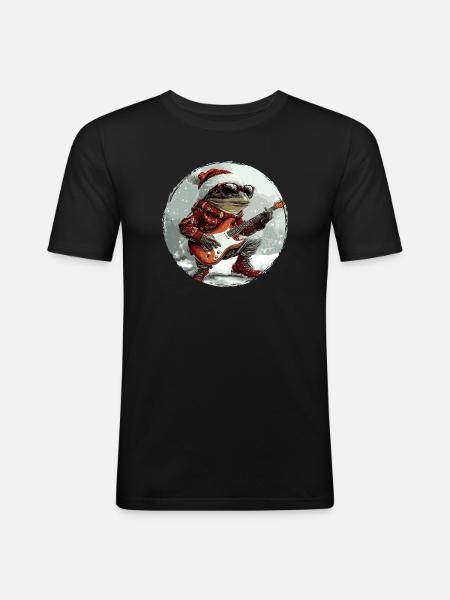 Frog Christmas Guitar - Men's Slim Fit T-Shirt - black