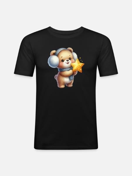 Cozy bear with Star Wish - Men's Slim Fit T-Shirt - black