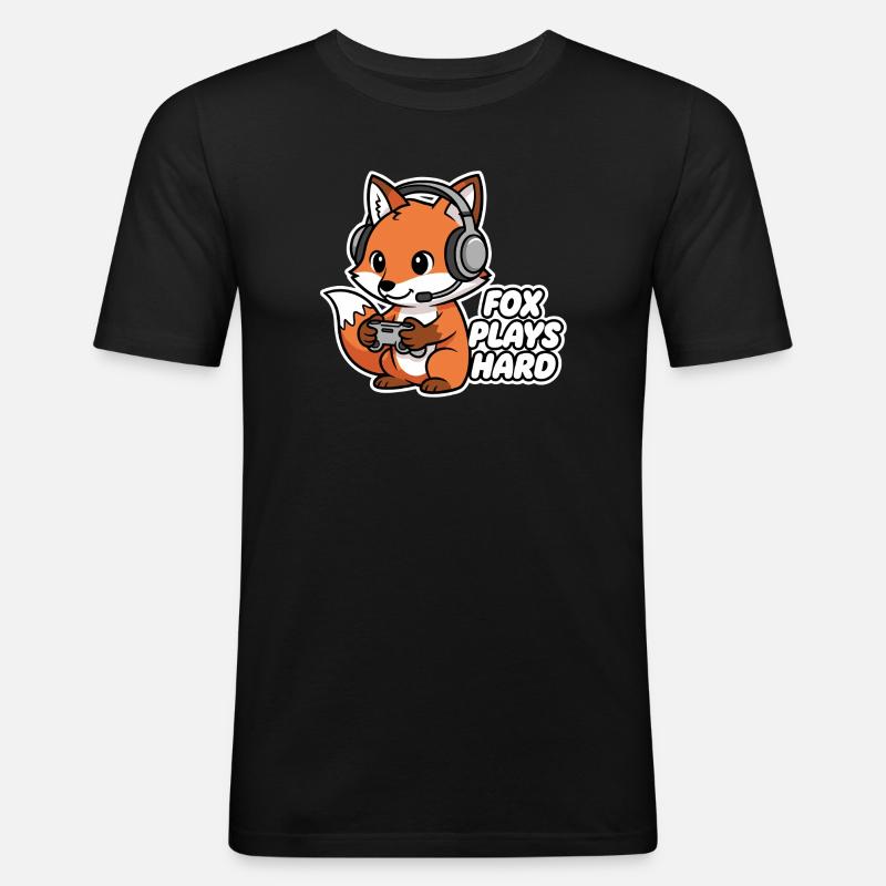 Fuchs mit Headset Spielheld - Männer Slim Fit T-Shirt - Schwarz