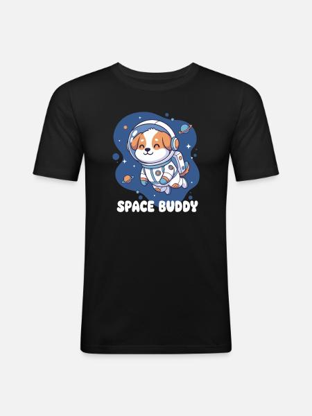 Chien astronaute compagnon de l’espace - T-shirt près du corps Homme - noir