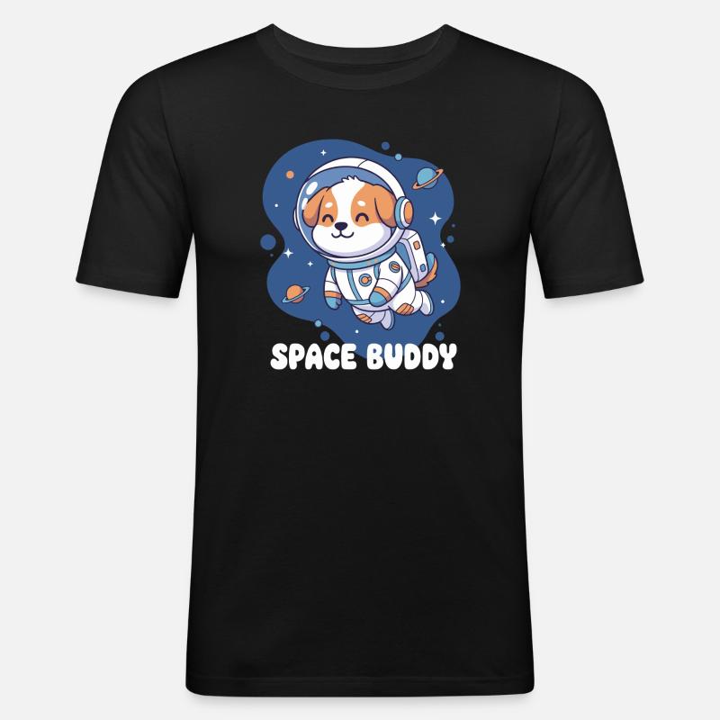 Chien astronaute compagnon de l’espace - T-shirt près du corps Homme - noir
