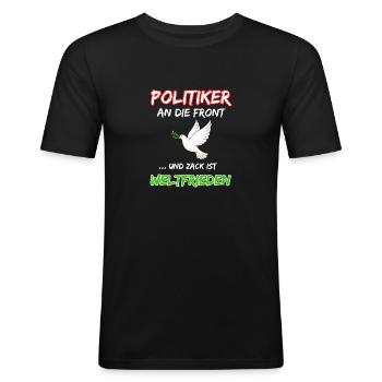 Les politiciens en première ligne et boum, c’est la paix mondiale - T-shirt près du corps Homme - noir - Devant - Nik (191cm)