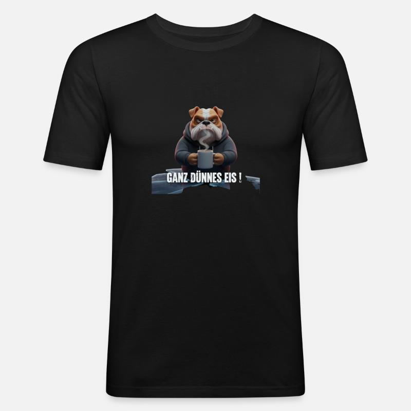 Bulldogge mit Kaffee – Witziges Eis-Motiv - Männer Slim Fit T-Shirt - Schwarz