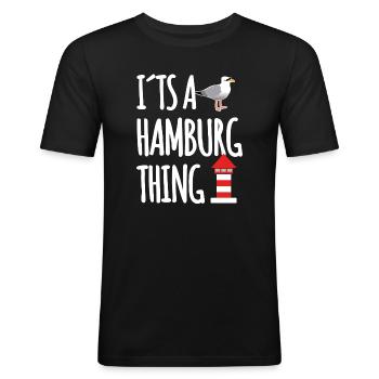 Hamburg Hafen Spruch - Männer Slim Fit T-Shirt - Schwarz - Vorne - Nik (191cm)