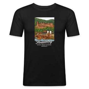 Heidelberg - Männer Slim Fit T-Shirt - Schwarz - Vorne - Nik (191cm)