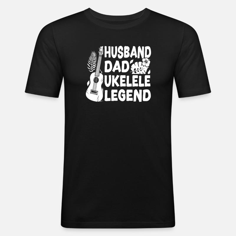 Hawaiian Ukulele Uke Dad Husband - Männer Slim Fit T-Shirt - Schwarz