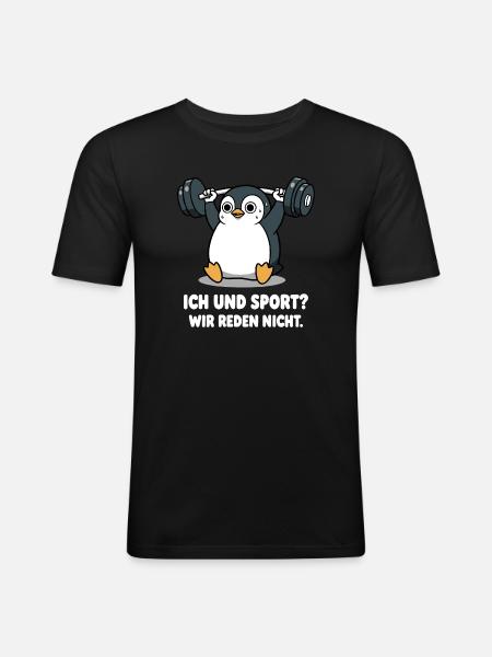 Penguin Weightlifting Saying - Men's Slim Fit T-Shirt - black