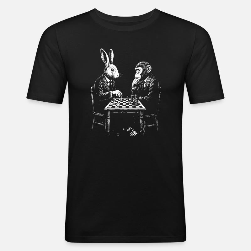 Rabbit and Monkey Chess Duel - Men's Slim Fit T-Shirt - black