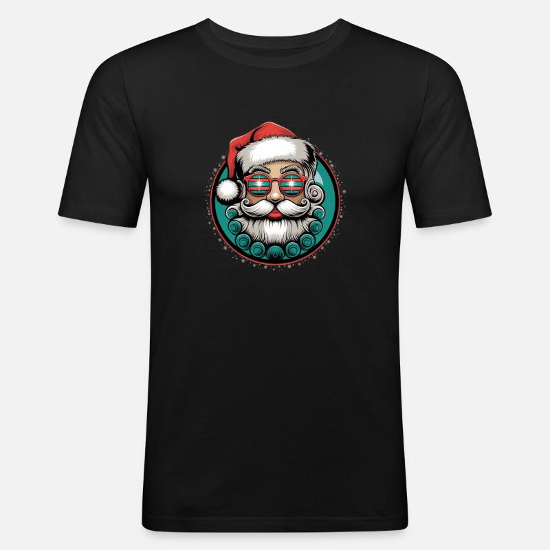 Cooler Weihnachtsmann Mit Sonnenbrille Bart Xmas - Männer Slim Fit T-Shirt - Schwarz
