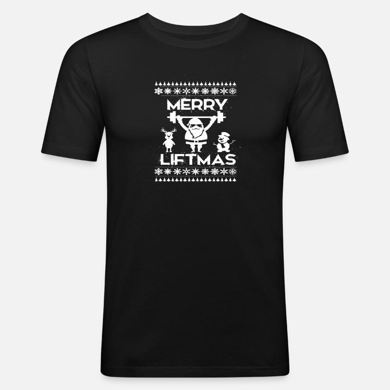 Weihnachtskraft Santa hebt Gewichte - Männer Slim Fit T-Shirt - Schwarz