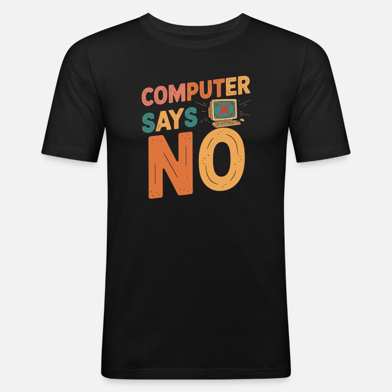 Retro Computer sagt Nein - Männer Slim Fit T-Shirt - Schwarz