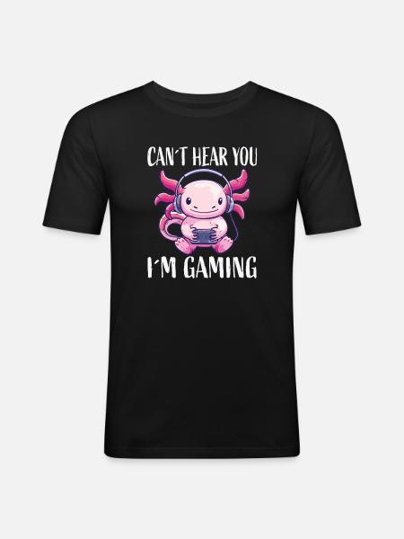 Gaming Kawaii Kopfhörer Monster - Männer Slim Fit T-Shirt - Schwarz