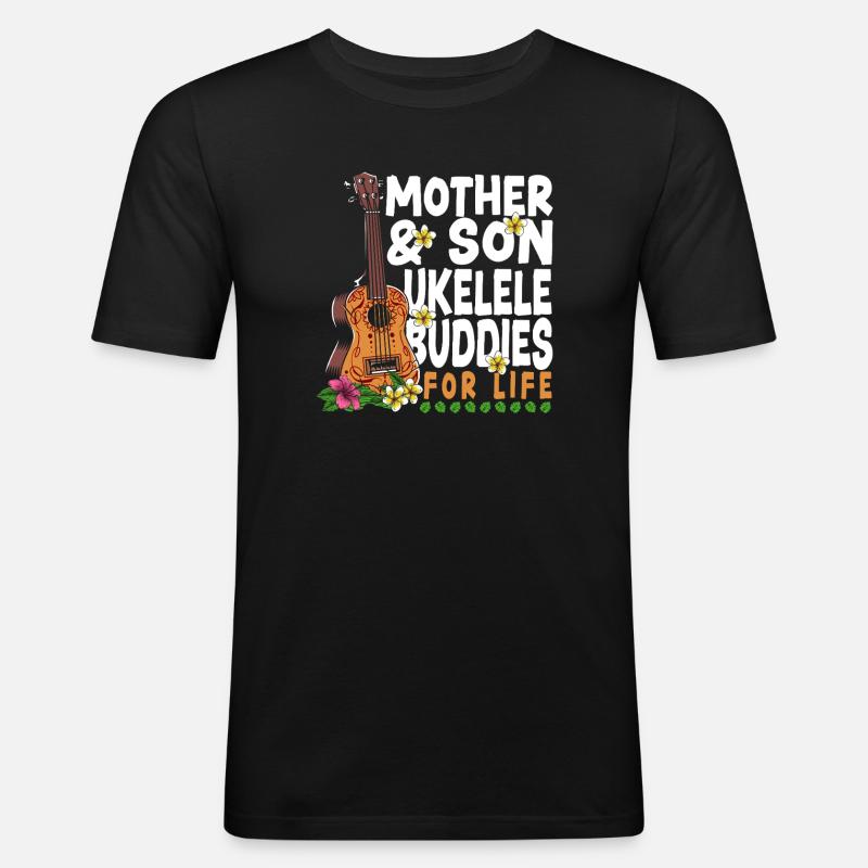 Hawaiian Ukulele Uke Mom Son - Men's Slim Fit T-Shirt - black