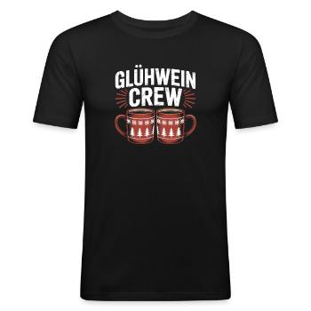 Glühwein Crew Frohe Weihnachten Weihnachtsmarkt - Männer Slim Fit T-Shirt - Schwarz - Vorne - Nik (191cm)