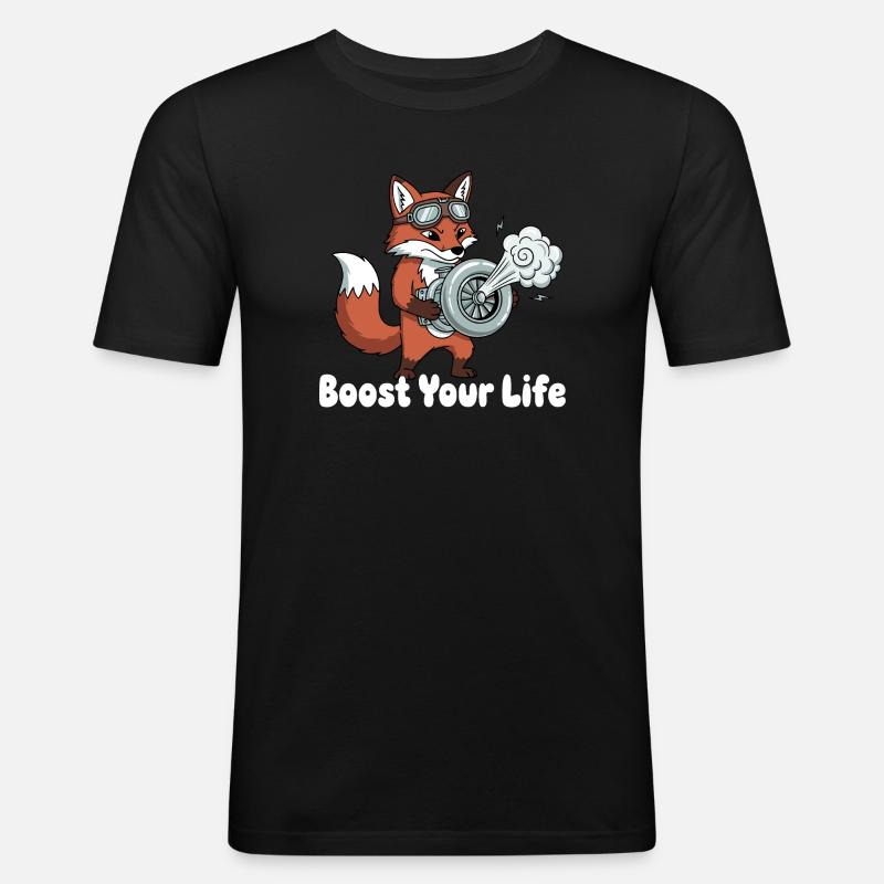 Fuchs mit Jetbike Boost - Männer Slim Fit T-Shirt - Schwarz