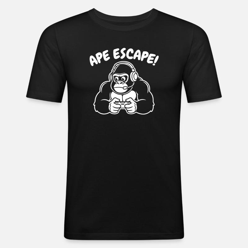 Monkey Gamer with Headset Controller - Men's Slim Fit T-Shirt - black