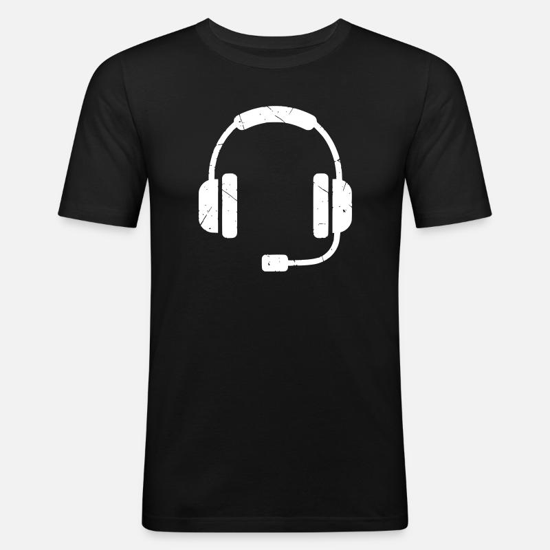 Gaming Headset Gamer Gaming Vector - Miesten tyköistuva t-paita - musta
