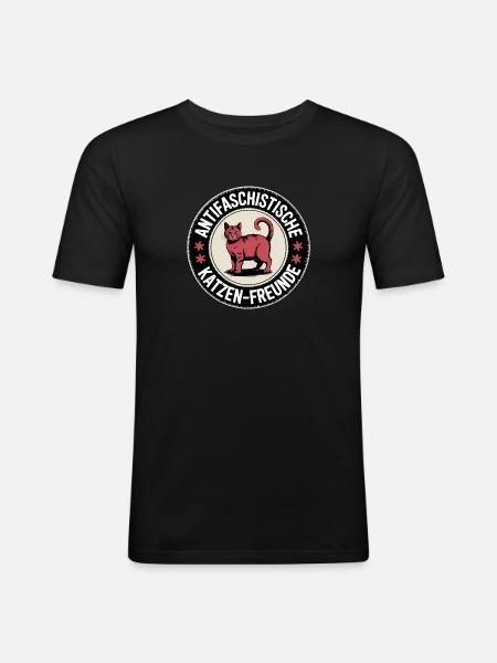 Antifaschistische Katzen Freunde - Gegen Rechts - Männer Slim Fit T-Shirt - Schwarz