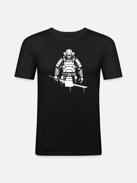 Shogun Samurai Rüstung Graffiti Vektor - Männer Slim Fit T-Shirt - Schwarz