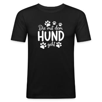 Die mit dem Hund geht Hundefrauen gassi gehen - Männer Slim Fit T-Shirt - Schwarz - Vorne - Nik (191cm)