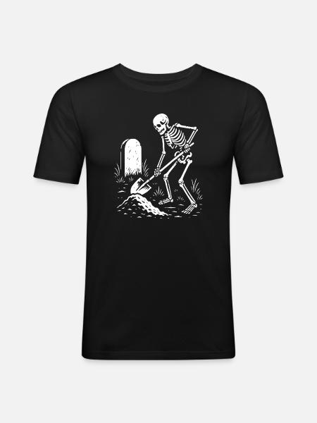 Skeleton Digging in Graveyard - Men's Slim Fit T-Shirt - black