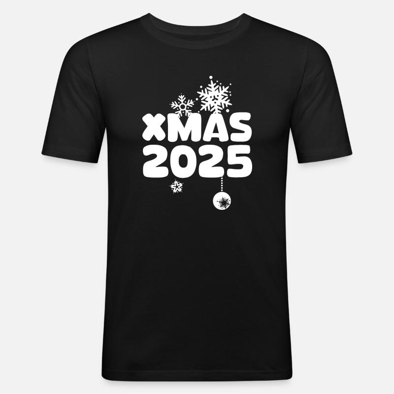 XMAS 2025 mit Schneeflocken Design - Männer Slim Fit T-Shirt - Schwarz